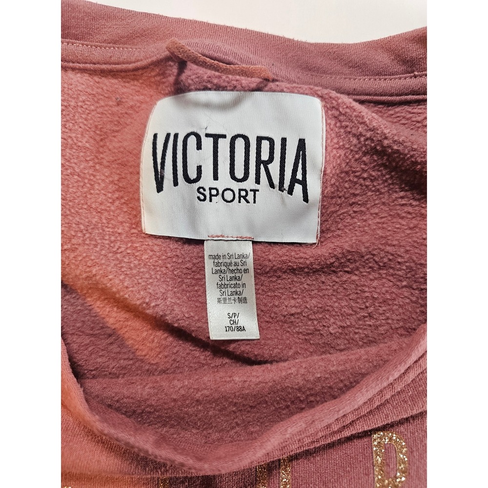 Victoria Sport Sweatshirt Women S Mauve Pink Ruffle Sleeve Glitter Logo - Picture 4 of 8